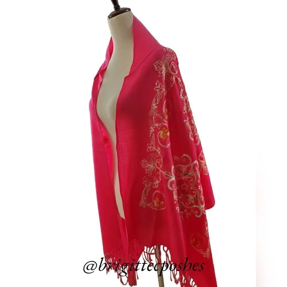 HANDMADE Embroidered Sequined Designed Pink Shawl